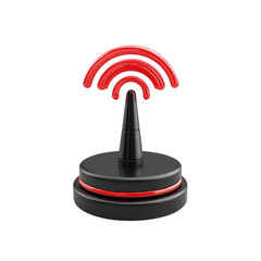 Poster - Glossy Red Radio Waves Signal Transmitter Tower 3D Render Wireless on transparent background