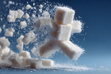 Poster - The sugar cube figure is falling apart, representing a reduction in sugar intake
