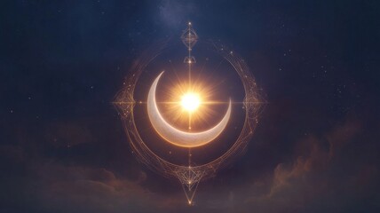 Wall Mural - Celestial harmony: radiant crescent moon and starry night sky