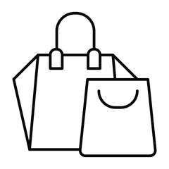 Poster - Paper bag for store clothes thin line icon, black friday concept. Vector graphics. Packets pair, shopping sign on white background, style mobile or design.