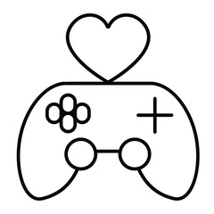 Fototapete - Joystick with heart shape thin line icon, black friday concept. Vector graphics. Game console controller, best gaming sign on white background, style mobile or design.