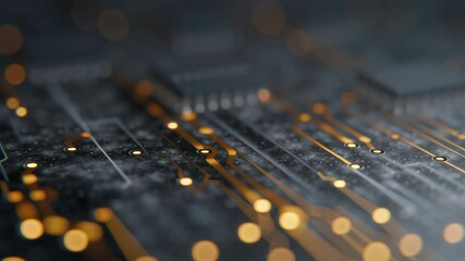 Aufkleber - Close-Up View of Solder Joints on Rising Circuit Board with Glowing Lights and Patterns