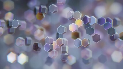 Poster - Close Up of Rotating Hexagonal Clusters in Electronic Background with Colorful Bokeh Effects
