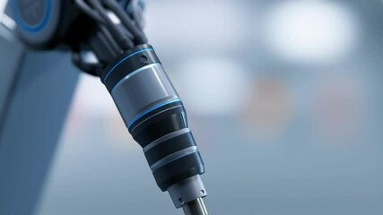 Poster - Close-Up of Robotic Arm Plugging in a Patch Cable with a Blurred Background