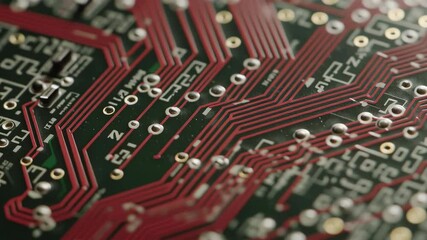 Poster - Close-Up of PCB Traces Forming an Intercontinental Route on a Green Circuit Board