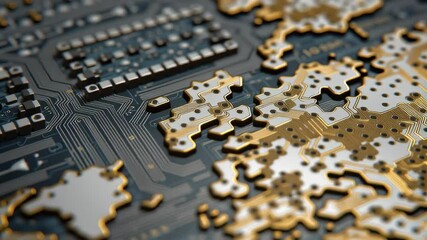 Poster - Close-up of PCB Traces Depicting Intercontinental Routes and Global Connectivity Design