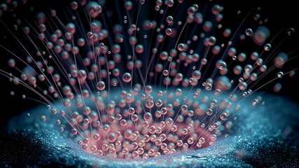 Poster - Close-Up View of Splitting Microcapsule Revealing Luminescent Particles in Dark Background