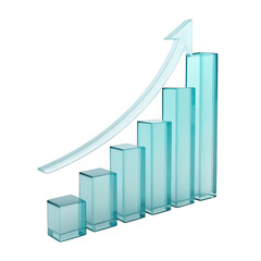 Poster - 3d glass bar graph with upward arrow isolated on transparent background