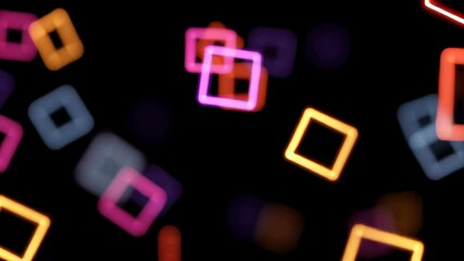 Poster - Interlinked Neon Squares Floating in Black Background Creating Abstract and Colorful Visuals