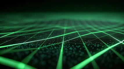 Poster - Green 3D Hologram with Lines Tracing a Grid in Close-Up View for Digital Backgrounds