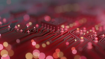 Poster - Close-Up of Circuit Vias Shimmering Under LED Light with Colorful Bokeh Effect