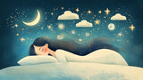 Healthy sleep concept, beautiful woman sleeping happily on bed at night. Generative Ai.	
