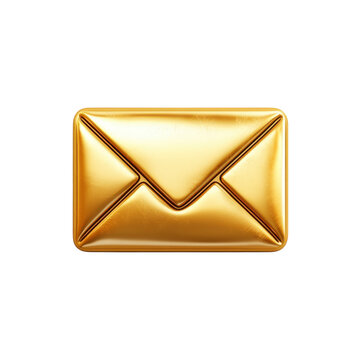 Golden Mail Icon Email Message Graphic Illustration Contact Us 3D Render on transparent background