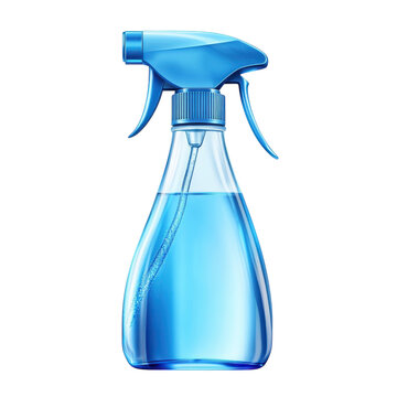 Blue Spray Bottle with Water Detail Liquid Cleaning Product Clear on transparent background