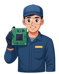 Fototapete - Skilled technician showcasing a circuit board, highlighting expertise in electronics, perfect for tech or engineering related presentations.
