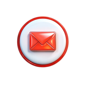 Glossy Red Email Icon on White Circle New Message Alert Send Receive Mail on transparent background