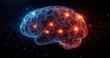 © zong - Digital representation of a human brain with interconnected glowing nodes in blue and red on a dark background conveying neural activity and technology