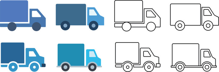 Fototapete - Collection of delivery trucks in different colors and outlines ready for various transportation needs.