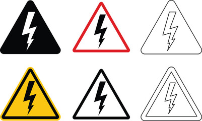 Poster - Diverse set of electrical hazard warning signs in various color and outline styles.