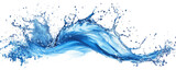 Ocean blue ink splash in air with wave ripple effect on transparent background