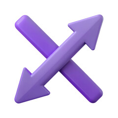 Poster - Purple arrows pointing opposite directions crossing each other glossy 3d rendering isolated on background
