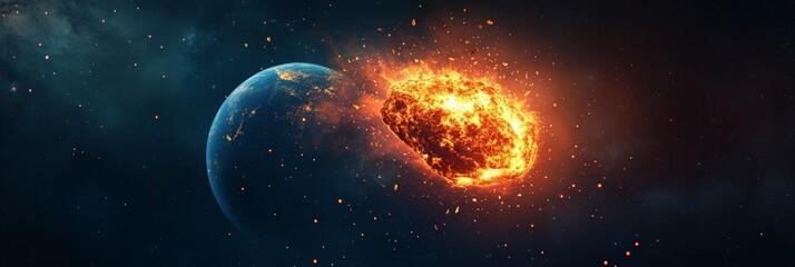 Aufkleber - Planet earth facing imminent impact from a massive, fiery asteroid, triggering a catastrophic and apocalyptic event within the solar system, unleashing destruction and chaos