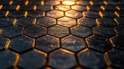 Leinwandbilder - Detailed close-up view of a hexagonal tile pattern.