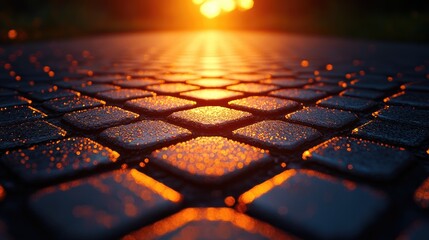 Aufkleber - Cobblestones illuminated by the setting sun.
