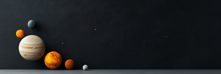 Aufkleber - Space landscape featuring vibrant planets revolving against starry dark backdrop, generating immersive astronomical visualization with negative area