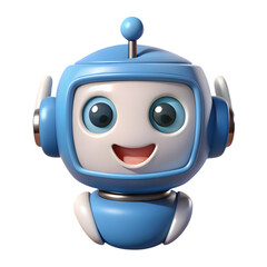 Leinwandbilder - A cute blue and white cartoon robot smiles happily isolated on transparent background