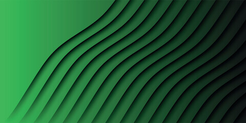 Poster - green abstract gradient background with wave lines shadow design