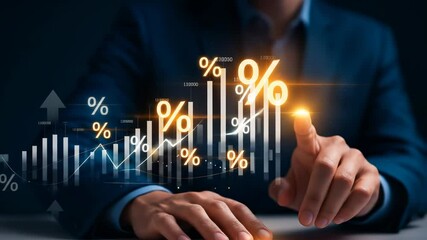 Leinwandbilder - Business finance investment growth with percentage interest rate bar graph and chart analysis, professional analyzing financial data, success and profit highlighted by glowing percentage symbols