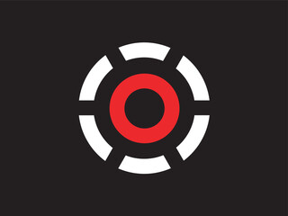 Poster - Minimalist Geometric Red Circle Abstract Shape with White Outline Segments