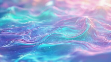 Wall Mural - Dreamlike Ocean: An ethereal view of iridescent waves gently rolling, with layers of colors of turquoise, blue, and pink creating a calming and mystical effect. 