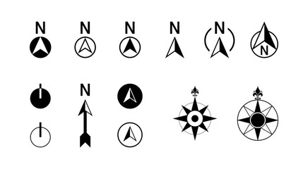 Poster - Basic North Arrow Mark Sign Symbol Icon Set for Site Plan and Map Orientation. Vector Image.