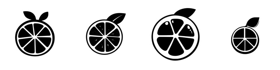 Wall Mural - Black icons of sliced citrus fruits representing oranges in various sizes illustrating freshness and design