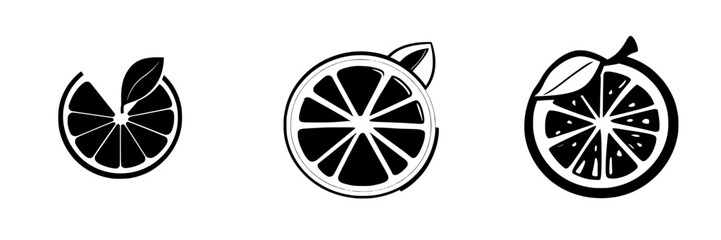 Poster - Black icons of citrus fruits, depicting various slices and whole lemons on a minimalist background for design use