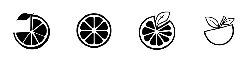 Poster - Set of four black fruit icons showcasing various citrus designs suitable for modern graphics and digital applications
