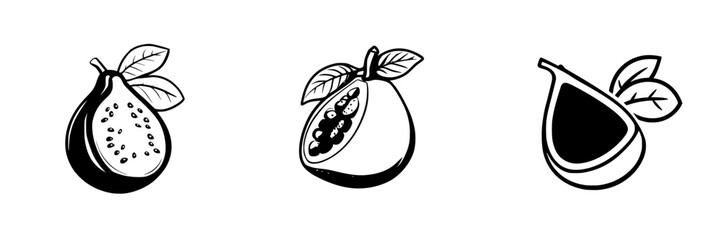Poster - Black icon set featuring three distinct fig illustrations showcasing various shapes and details in a minimalist style