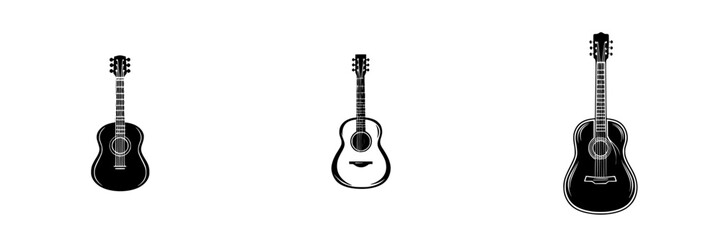 Poster - Elegant set of black icons showcasing guitars in various designs for musical art or branding purposes