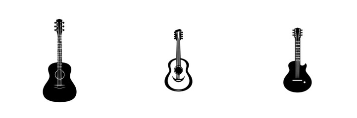 Poster - Set of black guitar icons showcasing different styles, ideal for music-related designs and themes in digital media