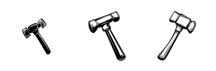 Poster - Black icons of various types of hammers arranged horizontally showing different styles and designs