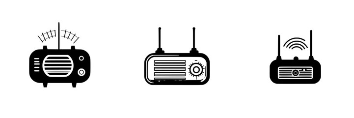 Poster - Different styles of black radio icons showcasing various designs and functionalities for audio broadcasting