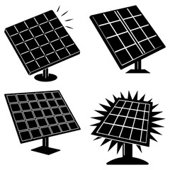 Poster - Four solar panel icons in black and white showing different angles and energy output representations of panels