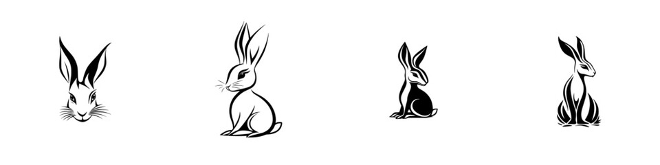 Poster - Different styles of a black rabbit icon showcasing its varied poses and expressions