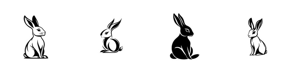 Poster - Unique black icon set featuring four distinct rabbit designs showcasing different poses and styles