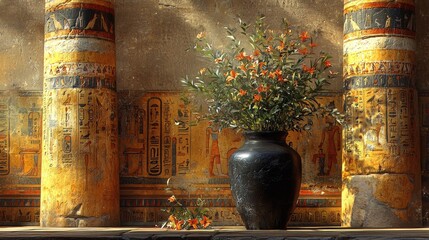 Aufkleber - Antique vase with flowers against ancient columns.