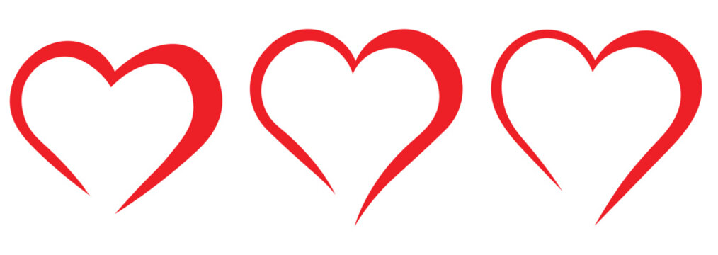 Three red heart outlines are arranged horizontally on a white background.