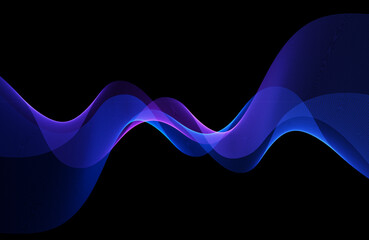Poster - Vector Abstract Shiny Glowing Blue Color Wave. Transparent Flowing Wavy Lines. Elegant Luxury background. Black BG