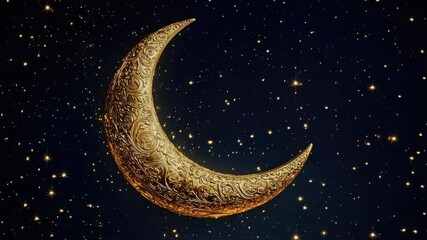 Wall Mural - golden crescent moon shining over a starry night sky, creating an enchanting and serene cosmic scene
